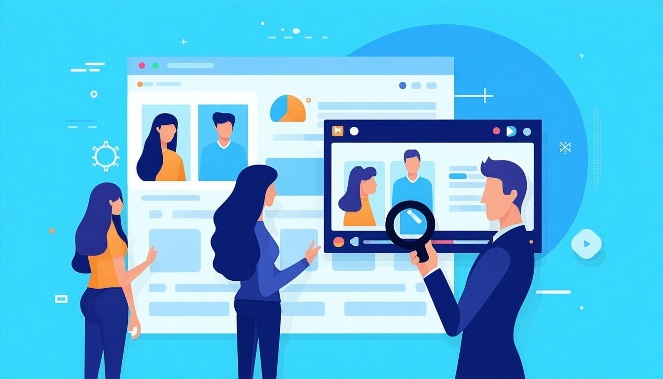 search for the right team video flat vector