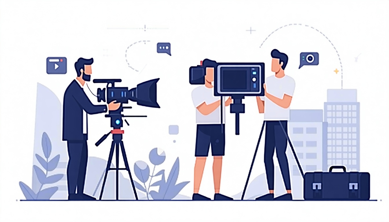 video production team marketing flat vector